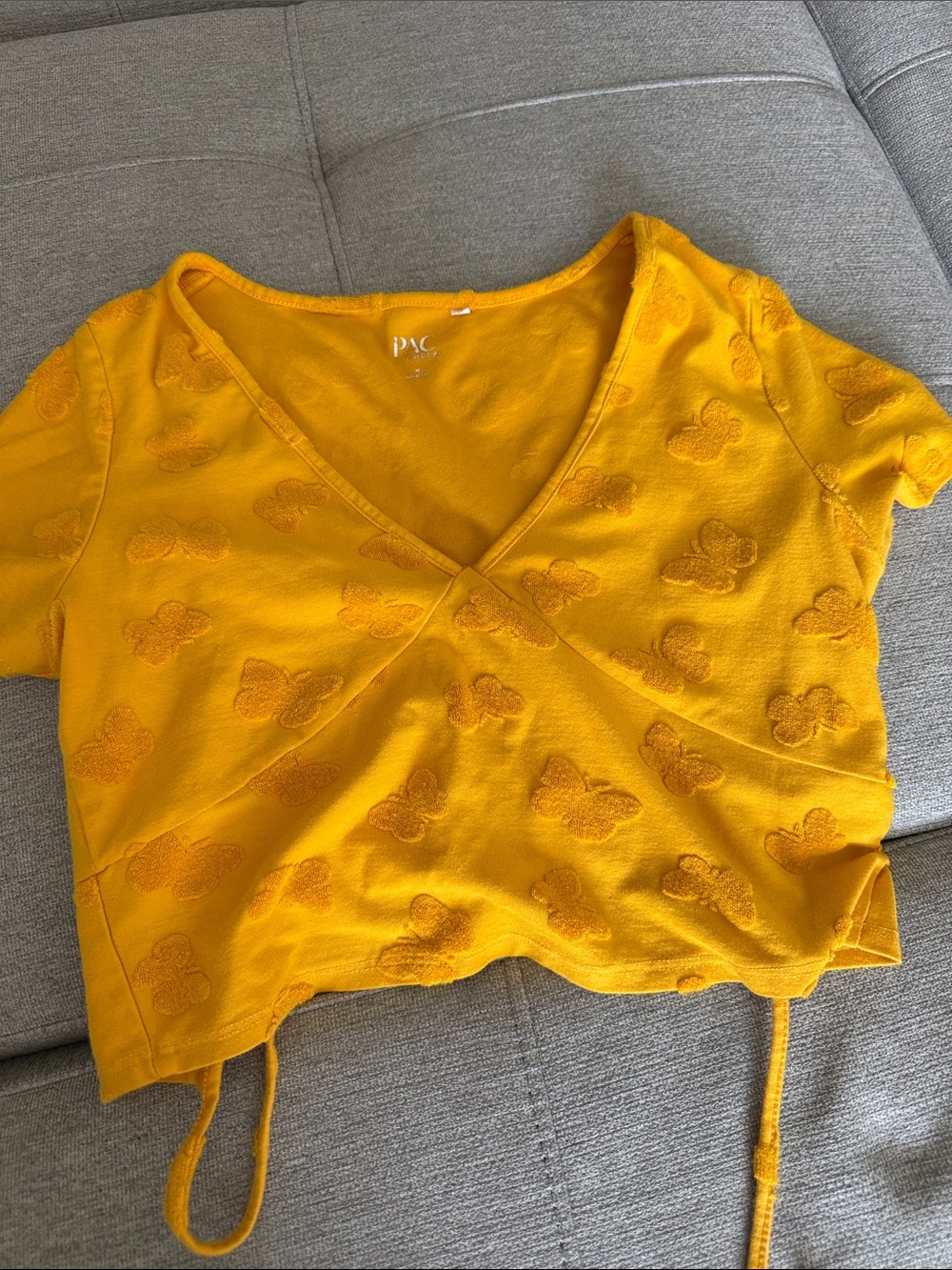 PacSun Mustard Wrap Crop Top with Butterfly Embroidery
